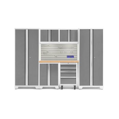 NewAge Products Bold Series 7 Piece Cabinet Set, 108' W x 18' D x 76.75' H - Platinum, Bamboo Top:- Platinum, Bamboo Top