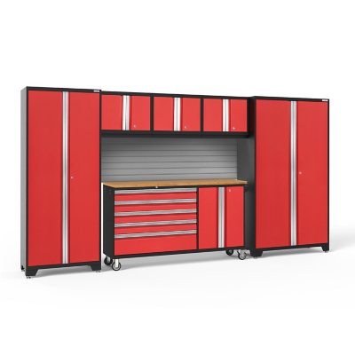 NewAge Products Bold Series Red 8 Piece Cabinet Set, Heavy Duty 24-Gauge  Steel Garage Storage System, Slatwall and Hook Kit Included