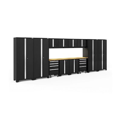 NewAge Products Bold Series 14 Piece Cabinet Set, 216' W x 18' D x 76.75' H - Black, Bamboo Top:- Black, Bamboo Top