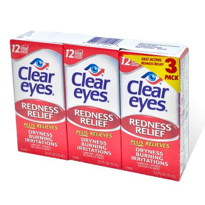 Clear Eyes Redness Eye Relief Eye Drops, 0.5 Fl Oz, Pack of 3