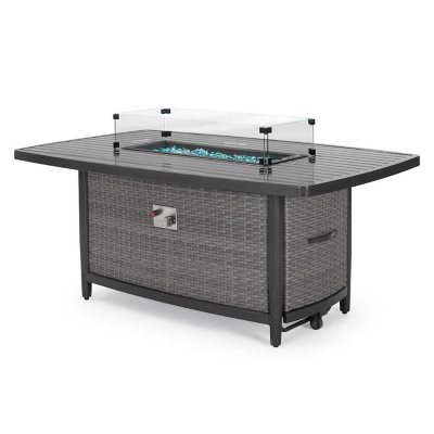 Vistano 61 x 38 Resin Wicker/Aluminum Slate Fire Table Kit - Brown ...