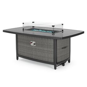 Vistano 61 x 38 Resin Wicker/Aluminum Slate Fire Table Kit - Brown