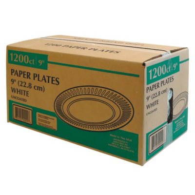 9 White Uncoated Paper Plate - 1200/Case