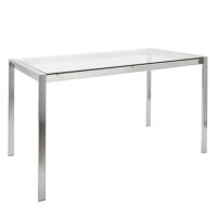 Fuji Contemporary Dining Table in Stainless Steel with Clear Glass Top