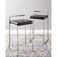 Fuji Stackable Contemporary Counter Stool - Set of 2, Black