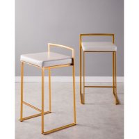 Fuji Contemporary Counter stool - Set of 2, Gold and White