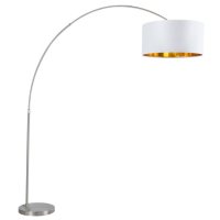 Salon Contemporary Floor Lamp with Satin Nickel Base and White Shade with Gold Accent 