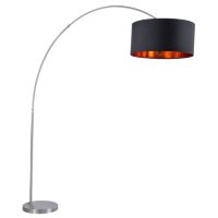 Salon Contemporary Floor Lamp with Satin Nickel Base and Black Shade with Copper Accent 