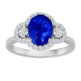 Oval Tanzanite Ring with Diamonds in 14k White Gold