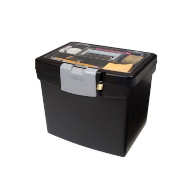 Stackable storage bin with hinged lid, 38L, Plastic File Cabinet:  Streamlined Office Storage