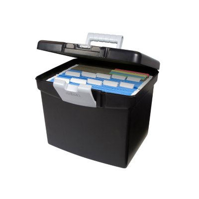 Stackable storage bin with hinged lid, 38L, Plastic File Cabinet:  Streamlined Office Storage