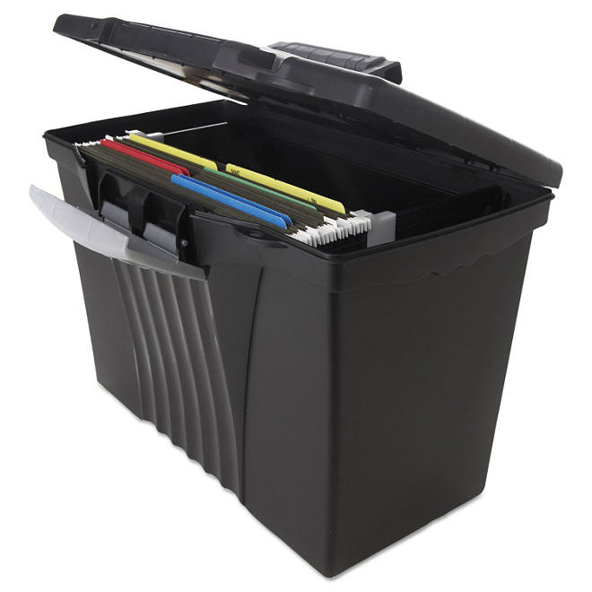 Storex - Portable File Storage Box with Organizer Lid, Letter/Legal - Black