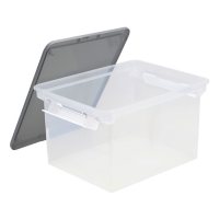 Storex Portable File Tote w/Locking Handle Storage Box,  Clear (Letter/Legal)
