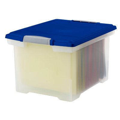 Storex Letter and Legal Size Portable File Storage Box with Locking Handle,  Clear