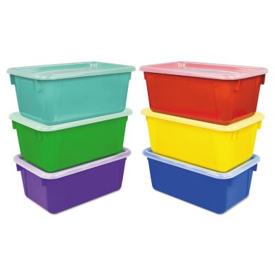 Storex Small Cubby Bin with Cover 12.2 x 7.8 x 5.1 Teal Set of 3  (STX62412U06C)