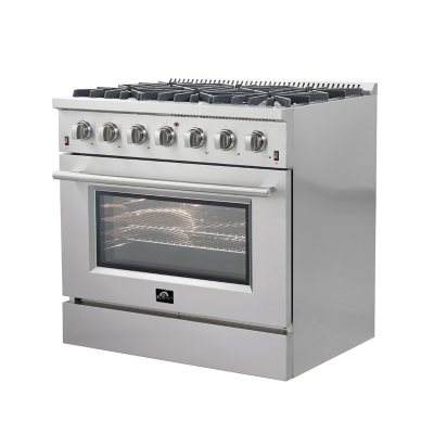  FORNO Vittorio Full Gas 36 Inch. French Door Freestanding  Range 6 Sealed Burners Cooktop - 5.36 Cu. Ft. Gas Convection Oven Capacity  - Stainless Steel Stove Range Heavy Duty Cast Iron Grates : Appliances