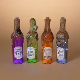 Set of 4 Pre-Lit Glass Halloween Bottles