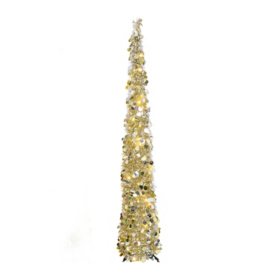 65" Tinsel Pop-Up Tree, Gold and Silver