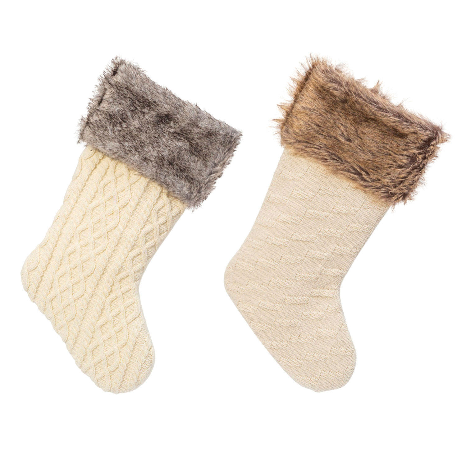 Set of 2 21-in L Knit Fabric Stocking w/Faux Fur Cuff
