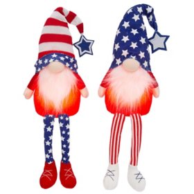 26.7" Pre-Lit Plush Red, White and Blue Gnomes with Timer - Set of 2
