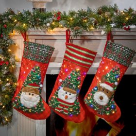 20" Lighted Stockings, Set of 3
