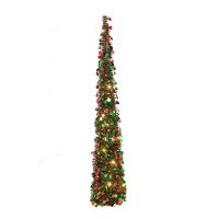 65" Green and Red Tinsel Pop-Up Tree