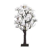 24"H Battery-Operated Lighted Textured White Peach Blossom Tree