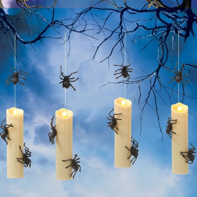 Pre-Lit Candles with Spiders, Set of 4