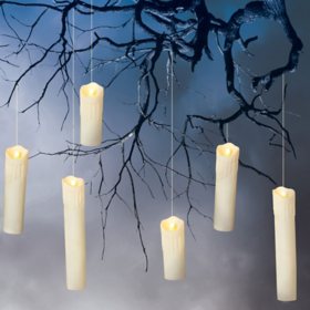 Set of 6 Pre-Lit Spooky Halloween Hanging Candles