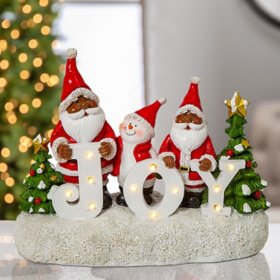 10" Pre-Lit Joy Sign with Santas - Multicultural