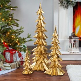 Elegant Gold Christmas Trees, Set of 3