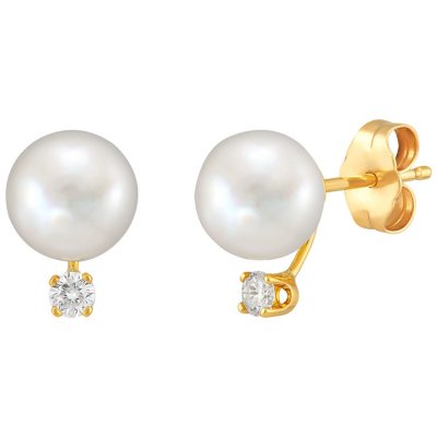 Honora Freshwater Cultured Pearl and Diamond Stud Earrings in 14K