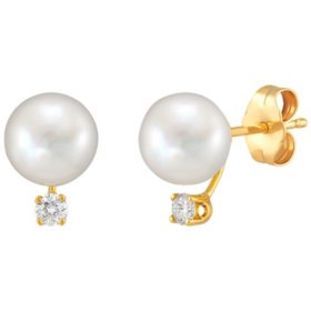 Honora Freshwater Cultured Pearl and Diamond Stud Earrings in 14K Yellow Gold
