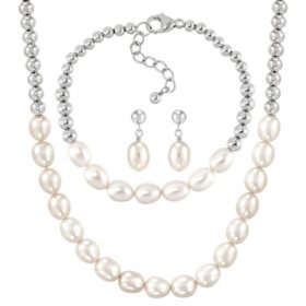Freshwater Cultured Pearl and Silver Bead Set