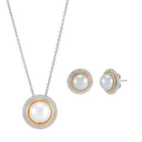 Freshwater Cultured 8-9.5mm Halo Pendant Necklace & Stud Earring Set