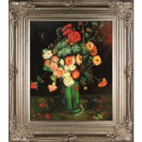 Vincent Van Gogh Vase with Zinnias and Geraniums Hand Painted Oil Reproduction