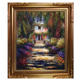 Hand-painted Oil Reproduction of Claude Monet's <i>Garden Path at Giverny</i>.