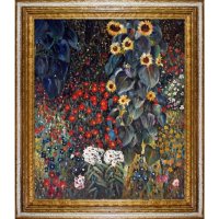 Hand-painted Oil Reproduction of Gustav Klimt's Farm Garden with Sunflowers.