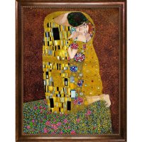 Hand-painted Oil Reproduction of Gustav Klimt's  <i>The Kiss (Full View)</i>.