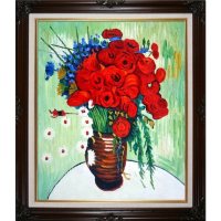 Hand-painted Oil Reproduction of Vincent Van Gogh's Vase with Daisies and Poppies.