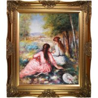 Hand-painted Oil Reproduction of Pierre Auguste Renoir's <i>In The Meadow (Picking Flowers)</i>.
