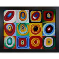 Hand-painted Oil Reproduction of Wassily Kandinsky's <i>Farbstudie Quadrate</i>.