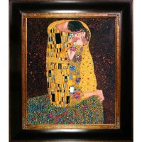 Hand-painted Oil Reproduction of Gustav Klimt's  <i>The Kiss (Full View)</i>.