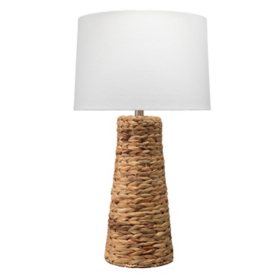  Table Lamp in Natural Seagrass w/ Cone Shade in White Linen