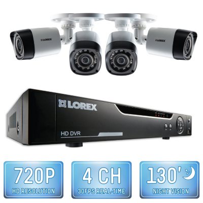 Lorex 4 Channel 720p Security System with 1TB Hard Drive, 4 720p  Weatherproof Bullet Cameras, and 130' Night Vision - Sam's Club