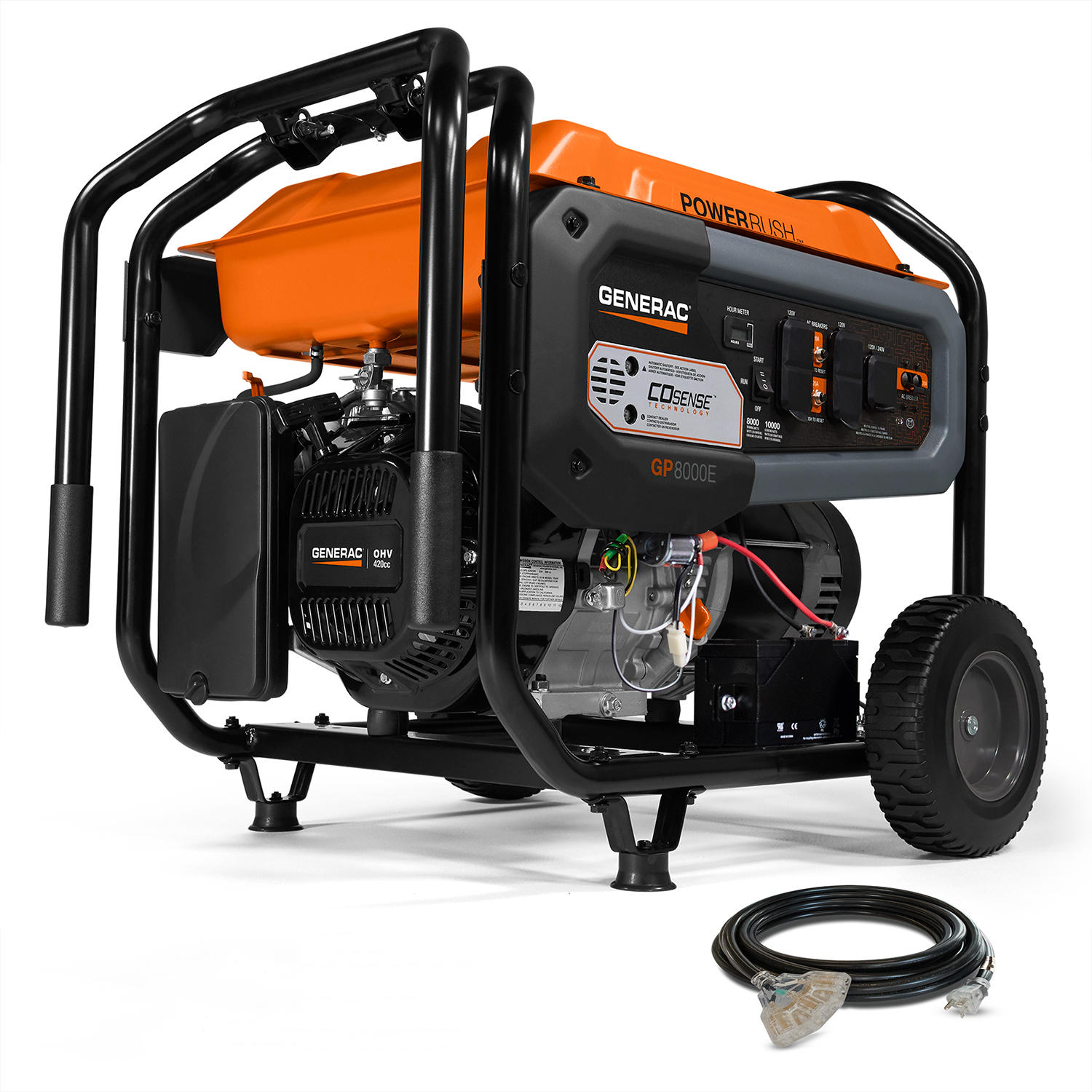 Generac GP8000E - 8000W Portable Generator w/ Electric Start and Extension Cord - All States