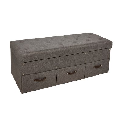 Grey Foldable File Storage Box with Lid, Gold Accents, and Metal