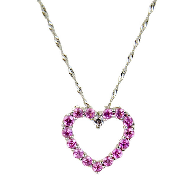 Pink and White Sapphire Accent Heart Pendant in 14K White Gold