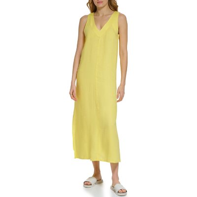 DKNY LINEN DRESS - YELLOW XL:- Yellow, XL