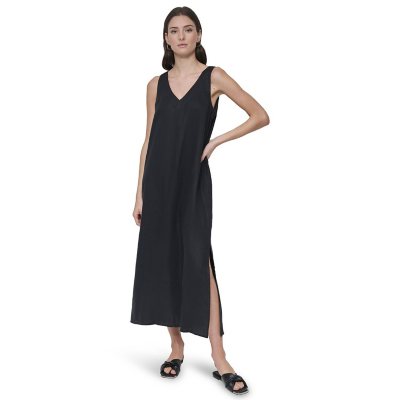 DKNY LINEN DRESS - BLACK L:- Black, L